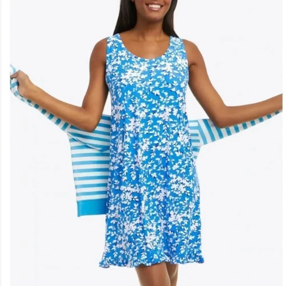 Draper James Ruffle Hem Dress in Blue Shadow Floral - Picture 1 of 7